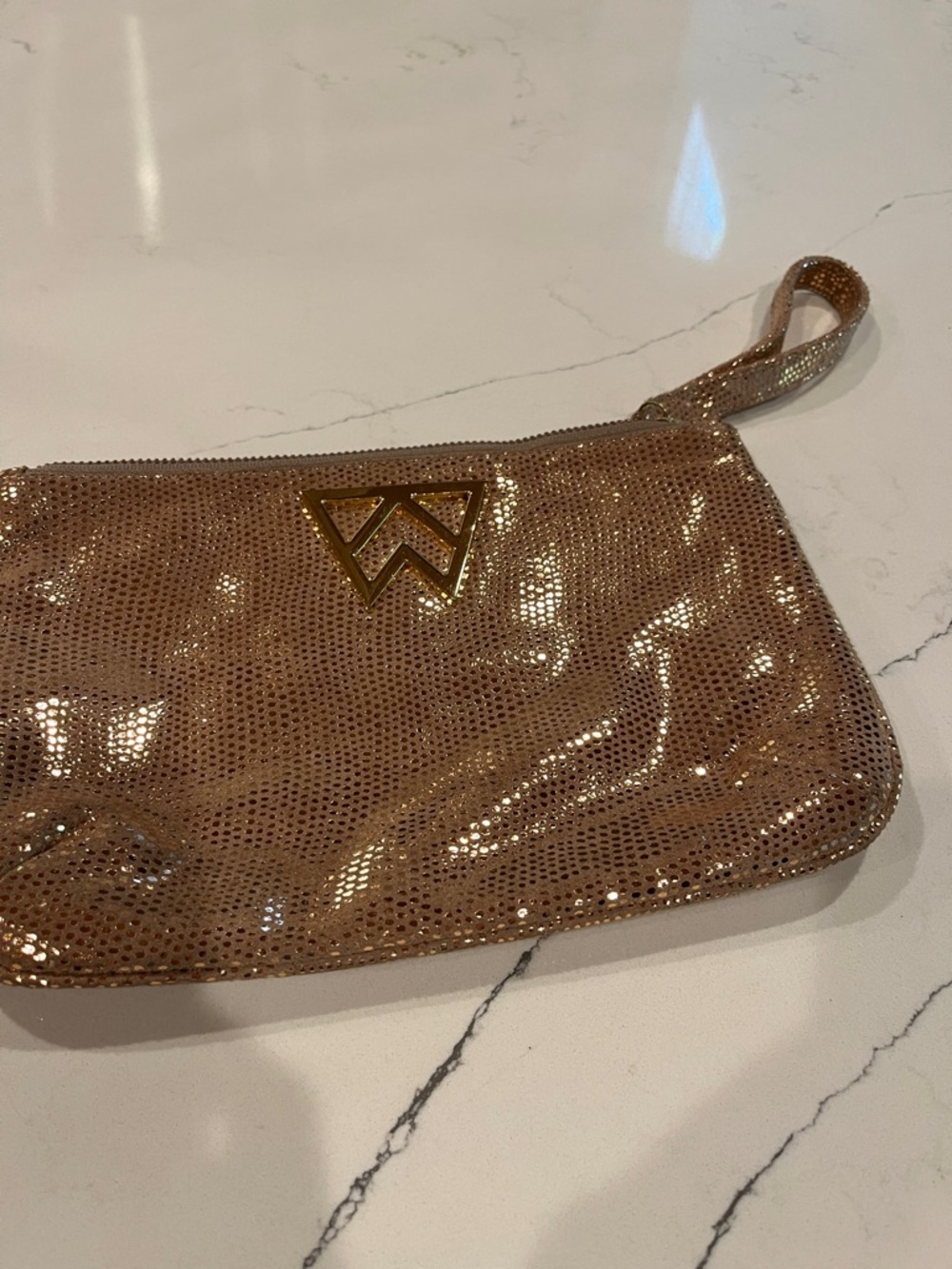 Kelly Wynne Sequin Wristlet Clutch - Rose Gold